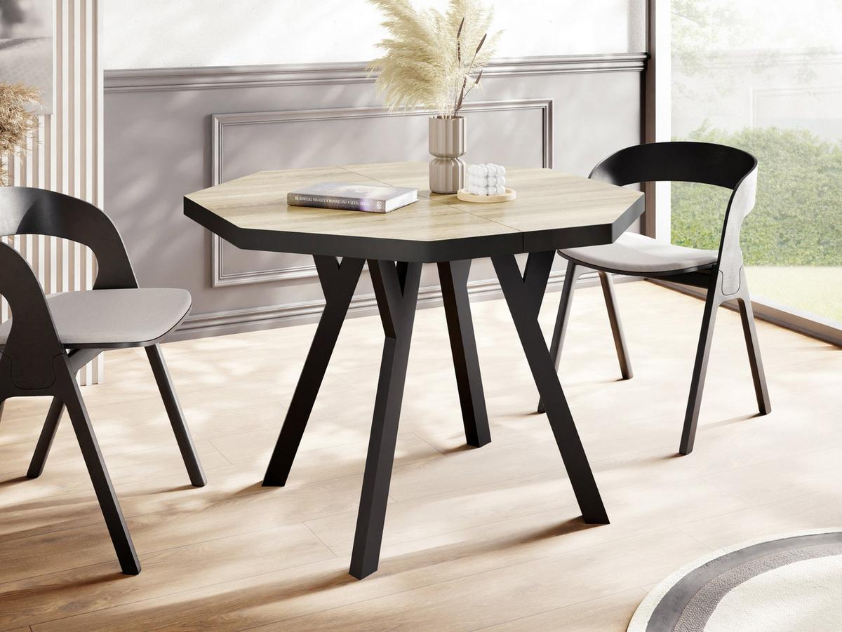 ESSTISCH Desmond achteckiger ausziehbarer, Sonoma Eiche 100-150/100/76 cm - Schwarz/Sonoma Eiche, Holz/Holzwerkstoff (100/150/76cm) - WFL GROUP