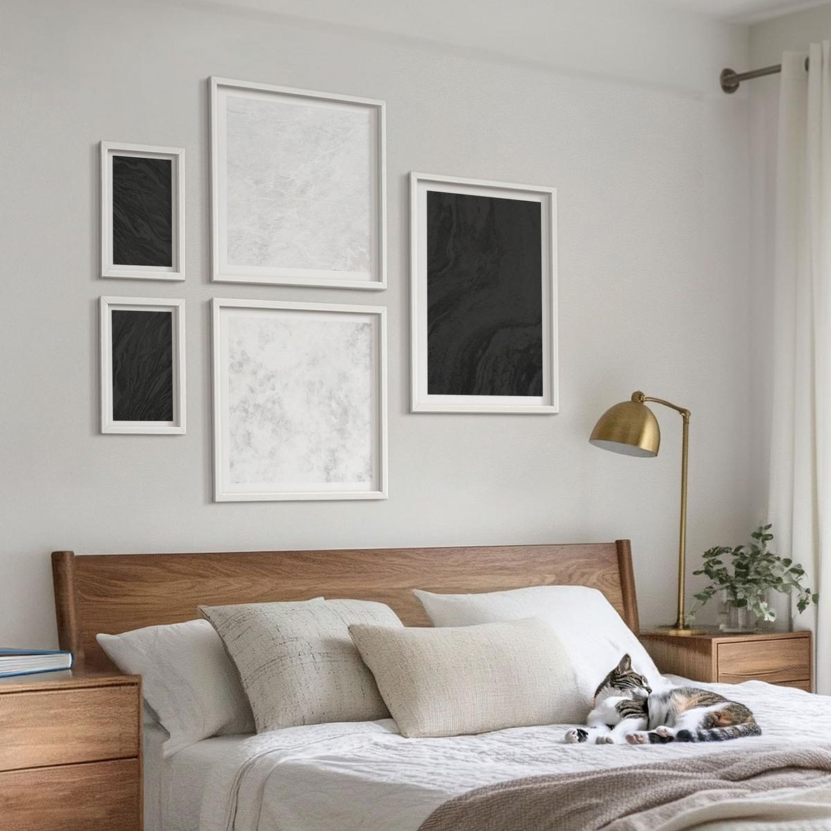 BILDER SET 5er Set - 50x50 cm & 20x30 cm & 40x60 cm Weißer Rahmen - Dunkles Licht, glamouröse Marmor - Weiß, Kunststoff (40/60cm) - TULUP