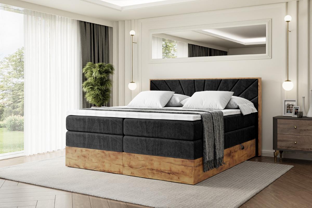 BOXSPRINGBETT mit Matratze H3|H4 und Lattenrost - LOLLI6 KING-120x200 - Schwarz Casablanca - Schwarz, Holzwerkstoff (120/200cm) - ALTDECOR