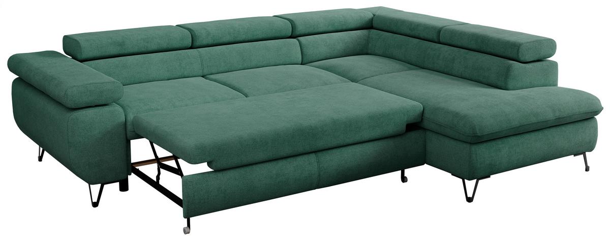 ECKSOFA PEDRO L Grün Struktur - Rechts Seite - Schwarz/Grün, Textil/Metall (273/208cm) - MKS