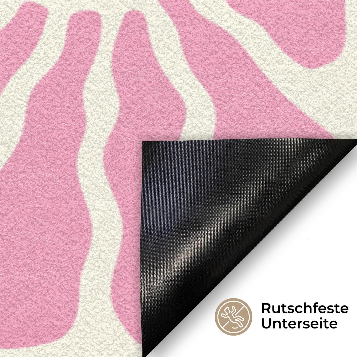 FUSSMATTE Blumen - Muster - Rosa - Beige - Orange Sauberlaufmatte 90x60 cm - Rosa, Kunststoff (90/0.4cm) - MuchoWow