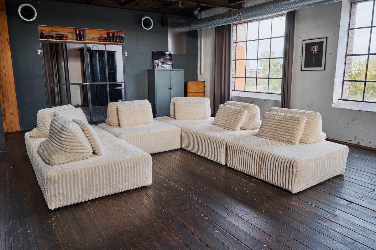 MODULSOFA WIOLO SOFT 6 MODULE 6 KISSEN Cremeweiß Cord - Creme/Schwarz, Kunststoff/Textil (333/84/333cm) - KAWOLA