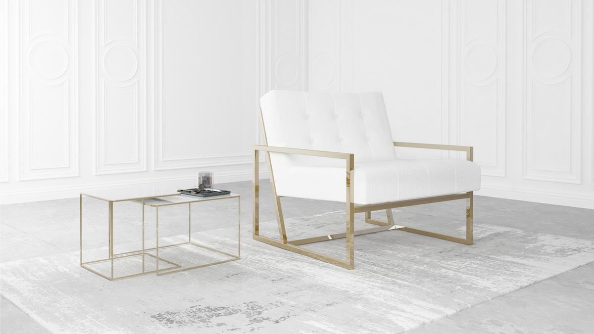 LOUNGESESSEL Duban Weiß Bouclé-Stoff - Goldfarben/Weiß, Holz/Textil (84/81/89cm) - S-Style Möbel