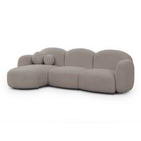 ECKSOFA Nuvola mit abgerundetem Design Hellgrau Bouclé-Stoff - Ottomane Links - Hellgrau/Schwarz, Holz/Kunststoff (268/146cm) - S-Style Möbel