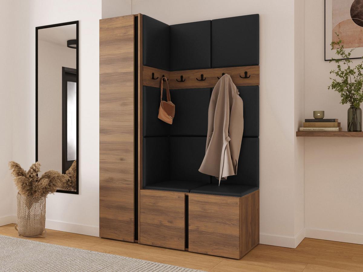 GARDEROBEN-SET Orion IX - Nussbaumfarben/Schwarz, Holzwerkstoff/Kunststoff (124/186/46cm) - MIRJAN24
