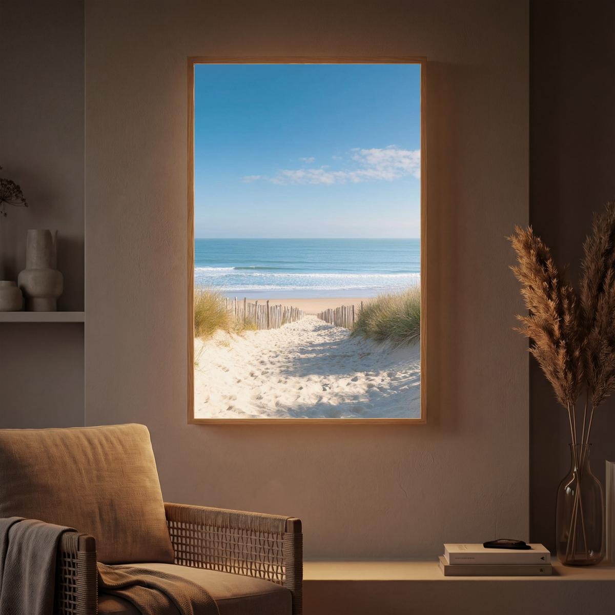 WANDLEUCHTE MIT AKKU Strand - Meer - Düne - Sand - Sommer 60x90 cm - Sandfarben, Holzwerkstoff (60/90/8cm) - OnlyWow