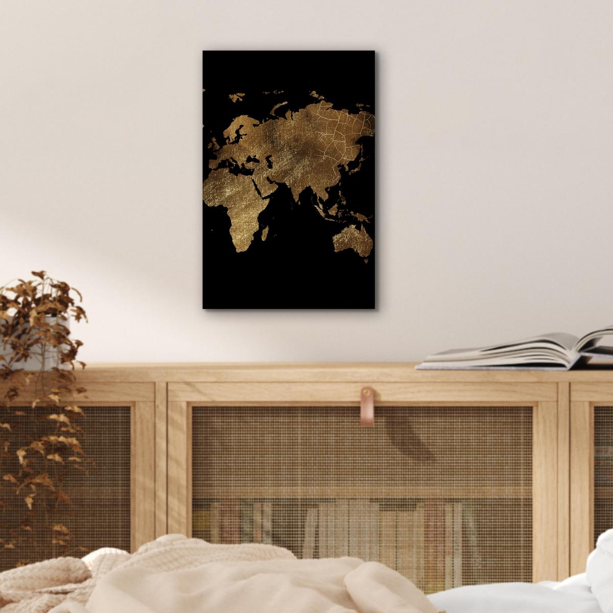 METALLBILD Weltkarte - Gold - Luxus - Erde - Schwarz 20x30 cm - Goldfarben, Metall (20/30cm) - MuchoWow