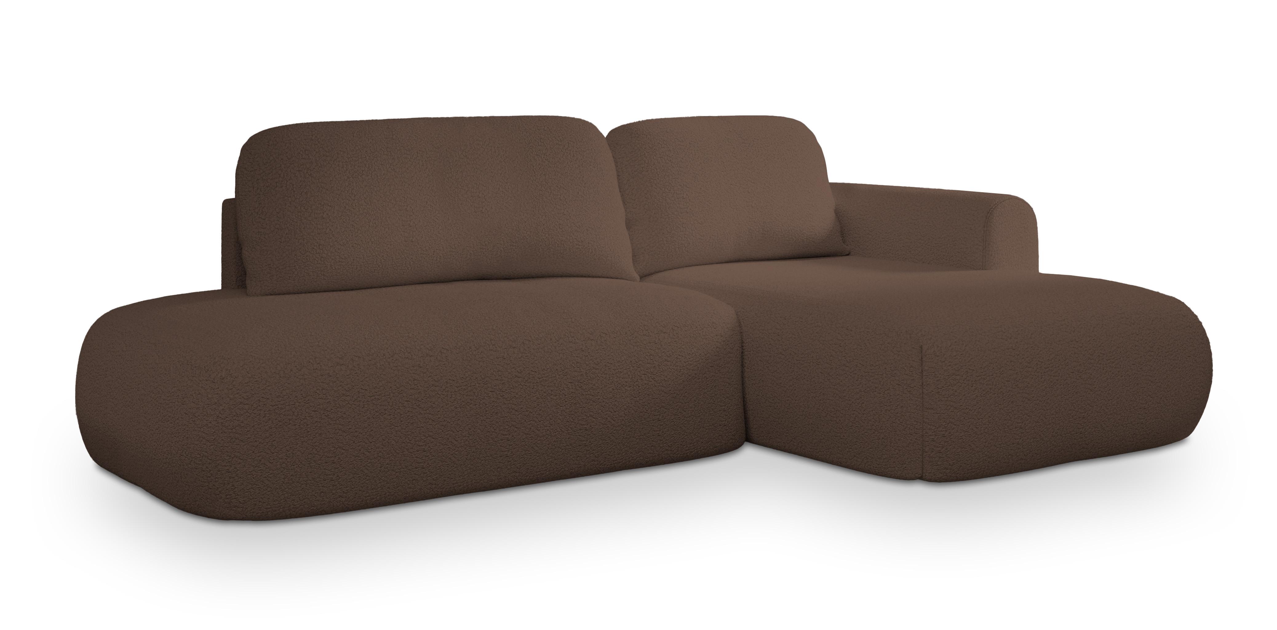 ECKSOFA NUVIRA R-S Braun Boucle-Stoff mit Schlaffunktion - Braun, Holz (279/158cm) - MASSENO