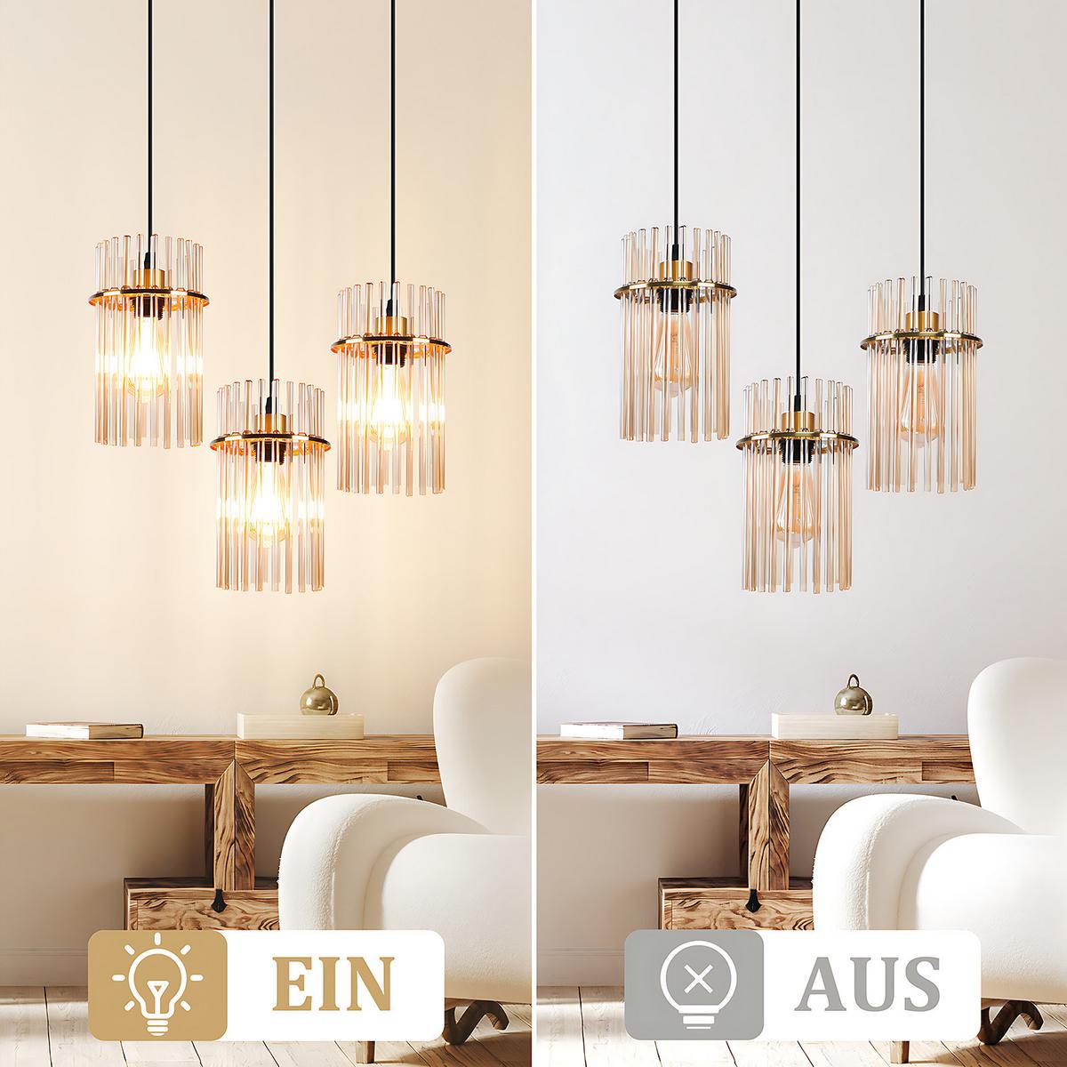 PENDELLEUCHTE Sage 25/25/150 cm - Goldfarben, Glas (25/25/150cm) - ZMH