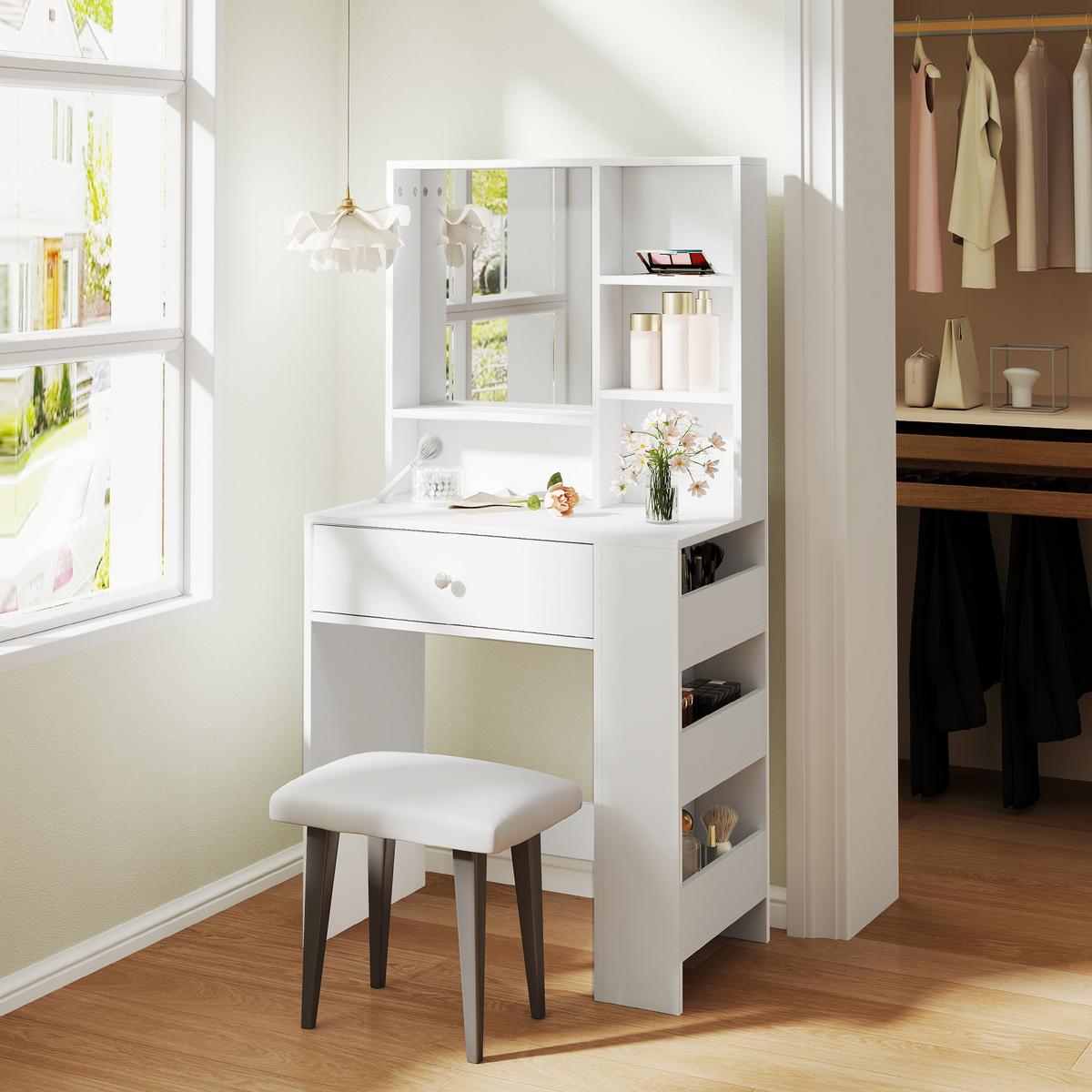 SCHMINKTISCH Kosmetiktisch mit Spiegel, Weiß - Weiß, Holzwerkstoff (40/137/70cm) - HOMCOM