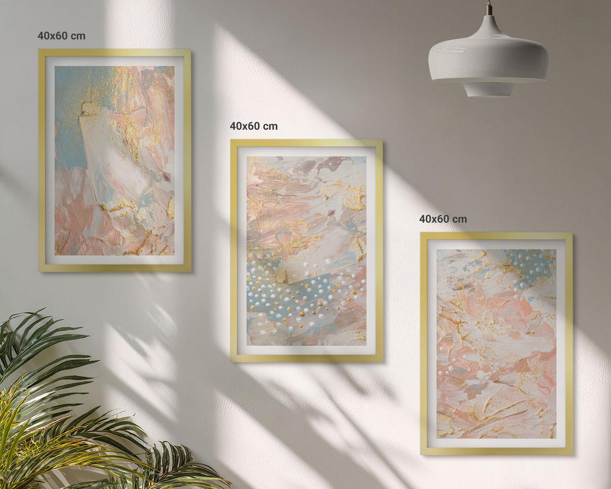 BILDER SET 3er Set - 40x60 cm Goldrahmen - Abstrakte Pastellmuster - Goldfarben, Kunststoff (40/60cm) - TULUP