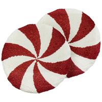 DEKOKISSEN 2er-Set Weiß 40/40 cm Swirl Candy - Rot/Weiß, Textil (40/40cm) - Beliani