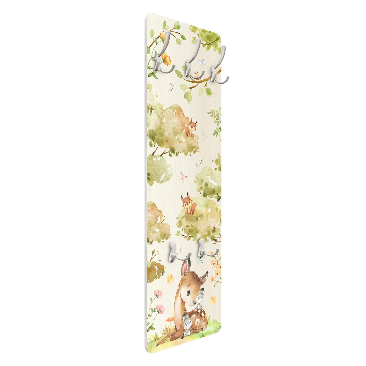 WANDGARDEROBE - Aquarell Reh 34/105 cm - Grün, Holzwerkstoff (34/105/1.6cm) - Bilderwelten