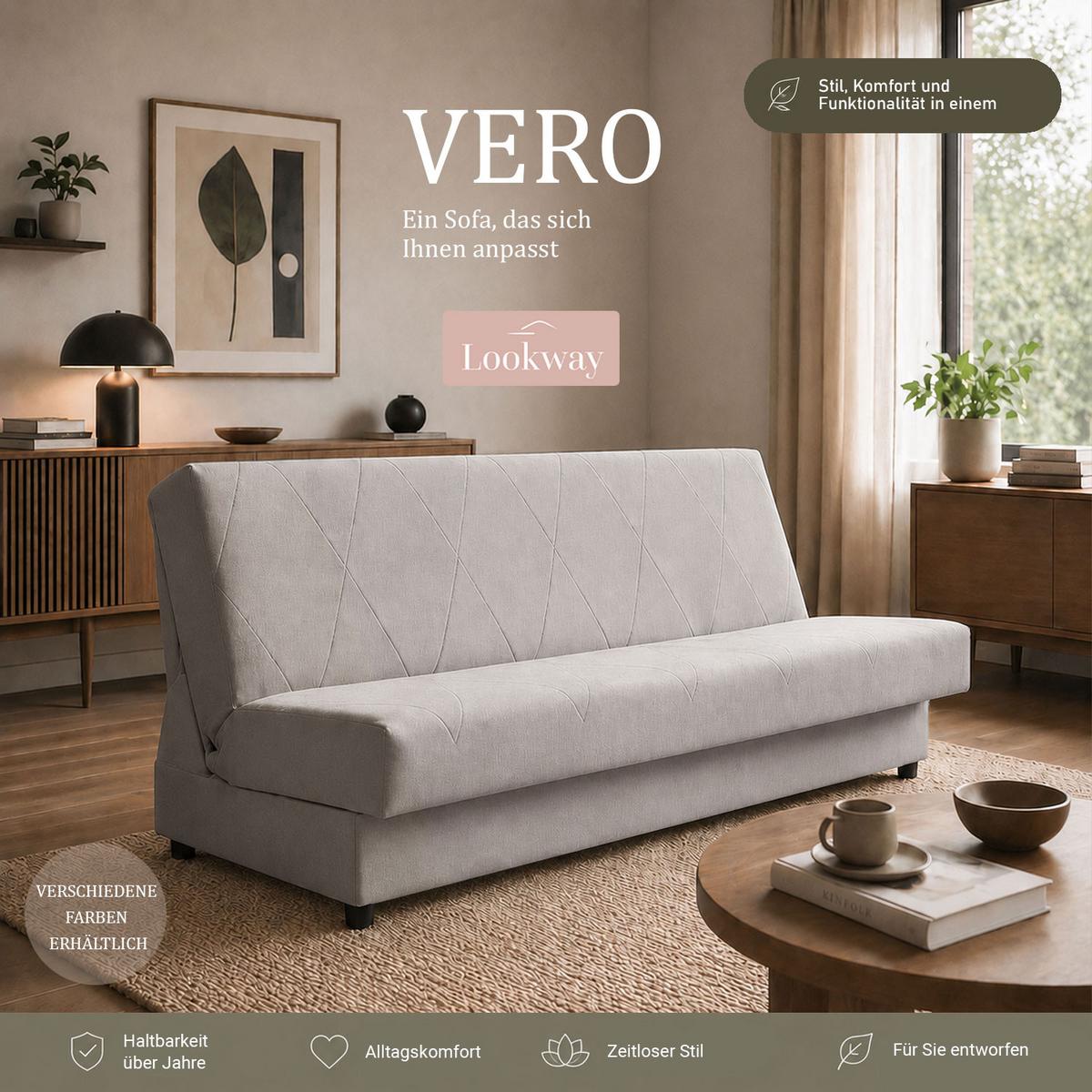 SCHLAFSOFA VERO mit Schlaffunktion Castel 04 - Beige, Textil (191/88/90cm) - Lookway
