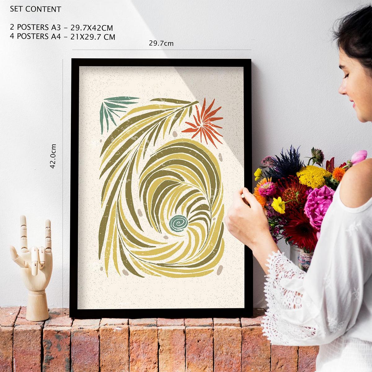 POSTER Set Mit 6 Drucken Von Linien In Der Sammlung Von Ethnischenen Ästhetische Dekorative Rahmen Für Zuhause Wandkunstdruck A3 & A4 Schwarzer Rahmen - Schwarz, Papier (29/3cm) - Nacnic