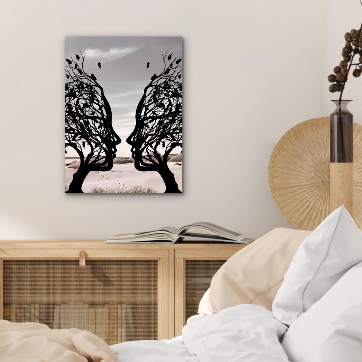 METALLBILD Strand - Meer - Menschen - Baum - Moderne Kunst 30x40 cm - Hellgrau, Metall (30/40cm) - MuchoWow