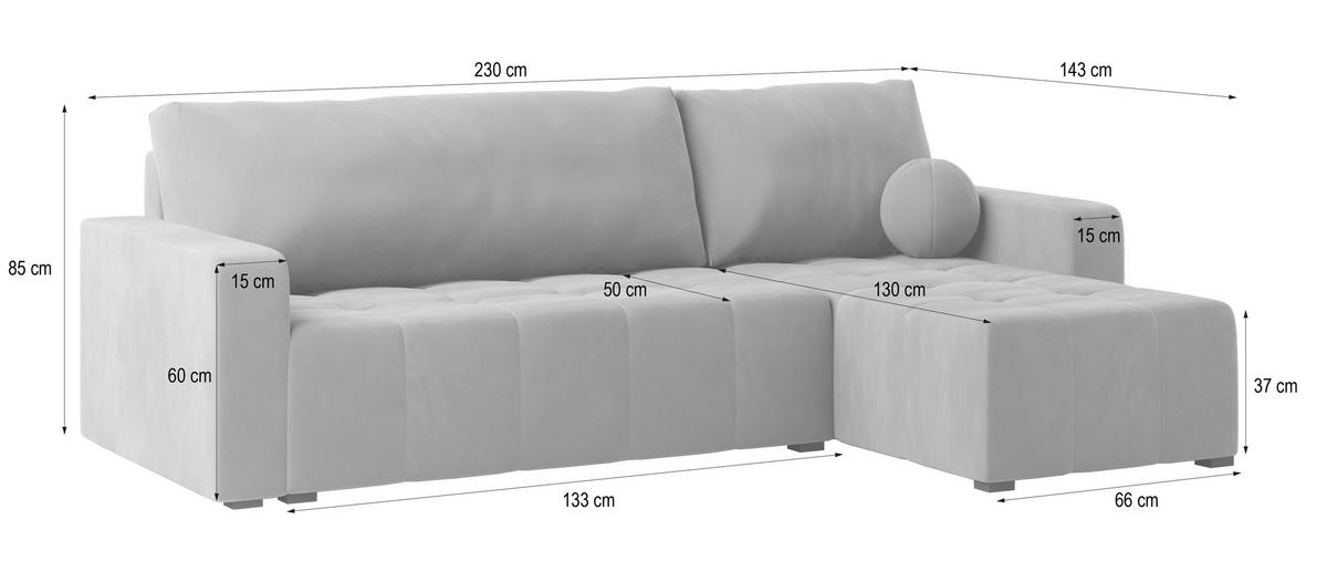 ECKSOFA VOLIRA Schwarz Plüsch-Stoff mit Schlaffunktion - Schwarz, Holz (230/143cm) - MASSENO