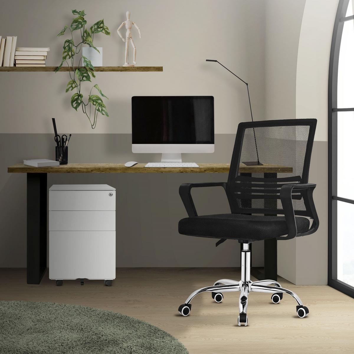 BÜROSTUHL ergonomisch Schwarz mit Netz-Rückenlehne und Stahlgestell - Chromfarben/Schwarz, Kunststoff/Textil (59/100/58cm) - ML-DESIGN