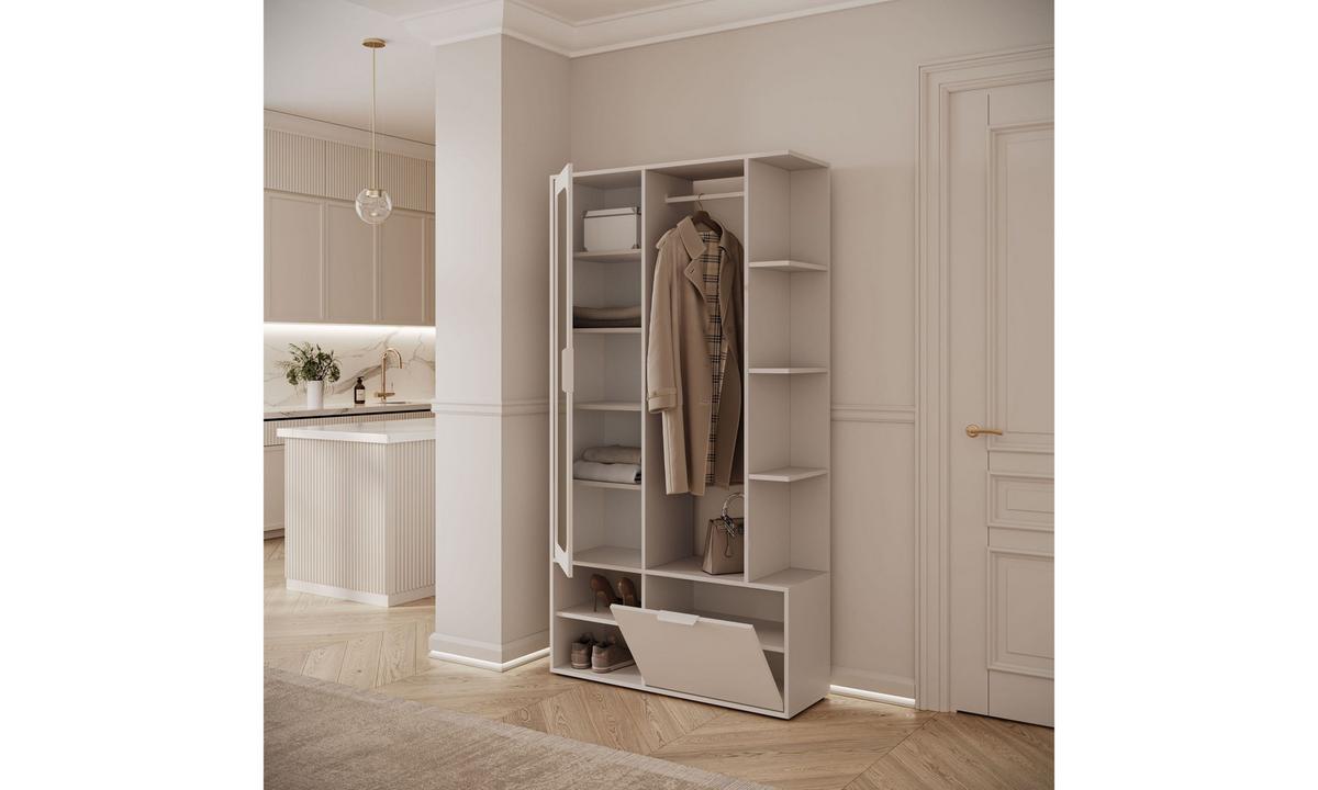 GARDEROBE NOLA 100/33,1/188,5 cm Kaschmir mit Spiegel und Schuhschrank - Kaschmir, Holzwerkstoff/Metall (100/188.5/33.1cm) - Lookway