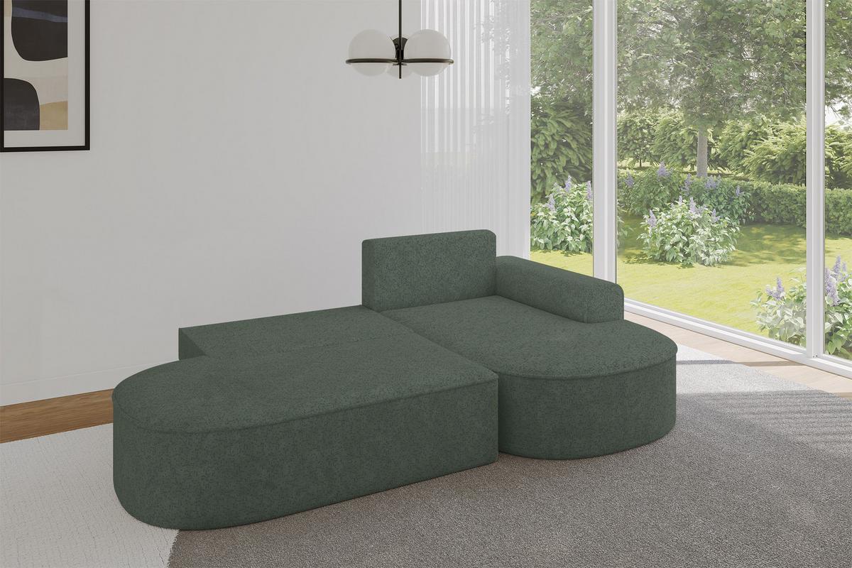 ECKSOFA mit Schlaffunktion und Bettkasten Ottomane Rechts MARI-L1-S - 283x167x73 cm Grün Tissu - Schwarz/Grün, Holzwerkstoff/Kunststoff (167/283cm) - ALTDECOR
