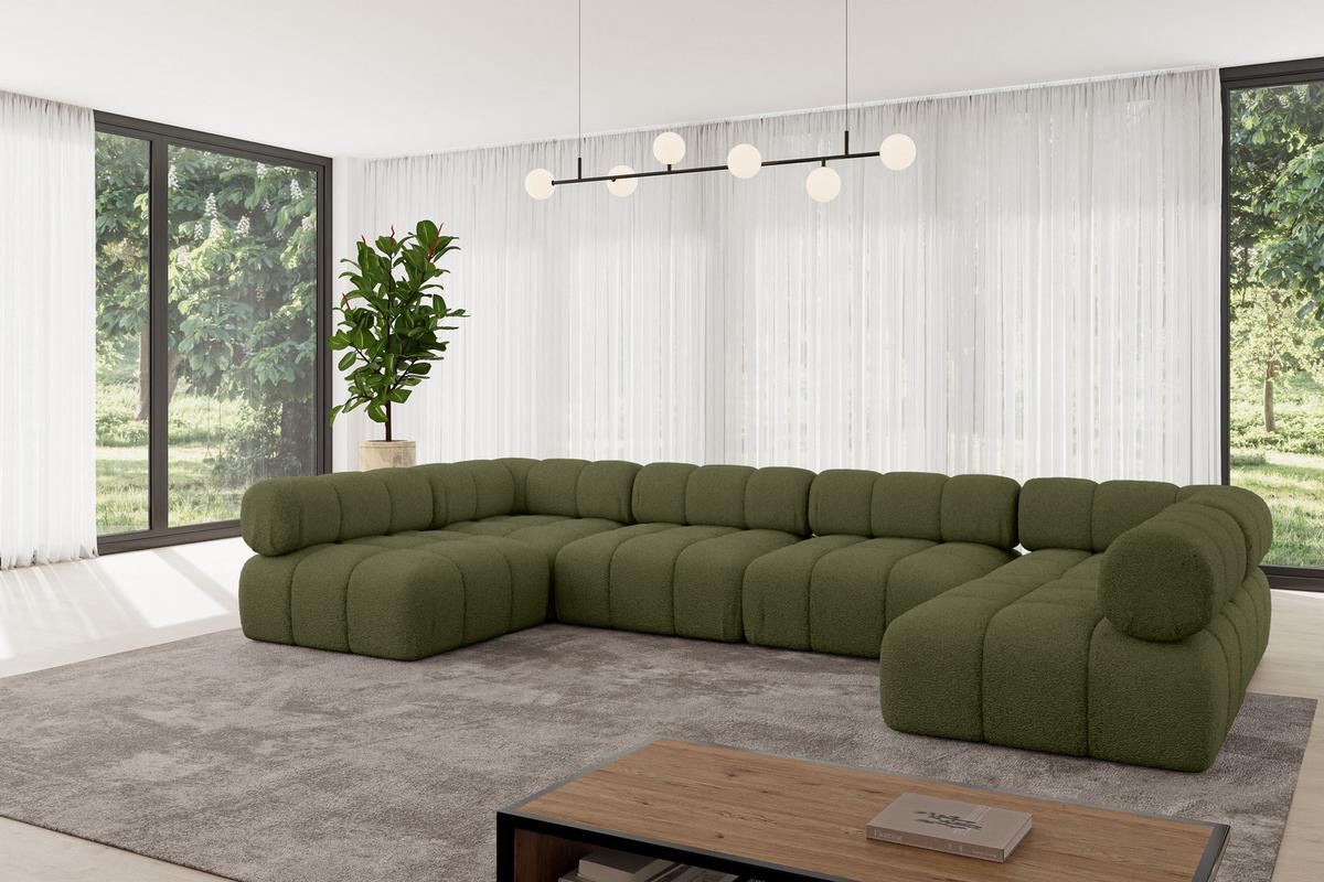 WOHNLANDSCHAFT modulares Sofa Garvo-U2 - 380x190x70 cm Grün Bouclé - Grün, Holzwerkstoff/Textil (380/70/190cm) - ALTDECOR