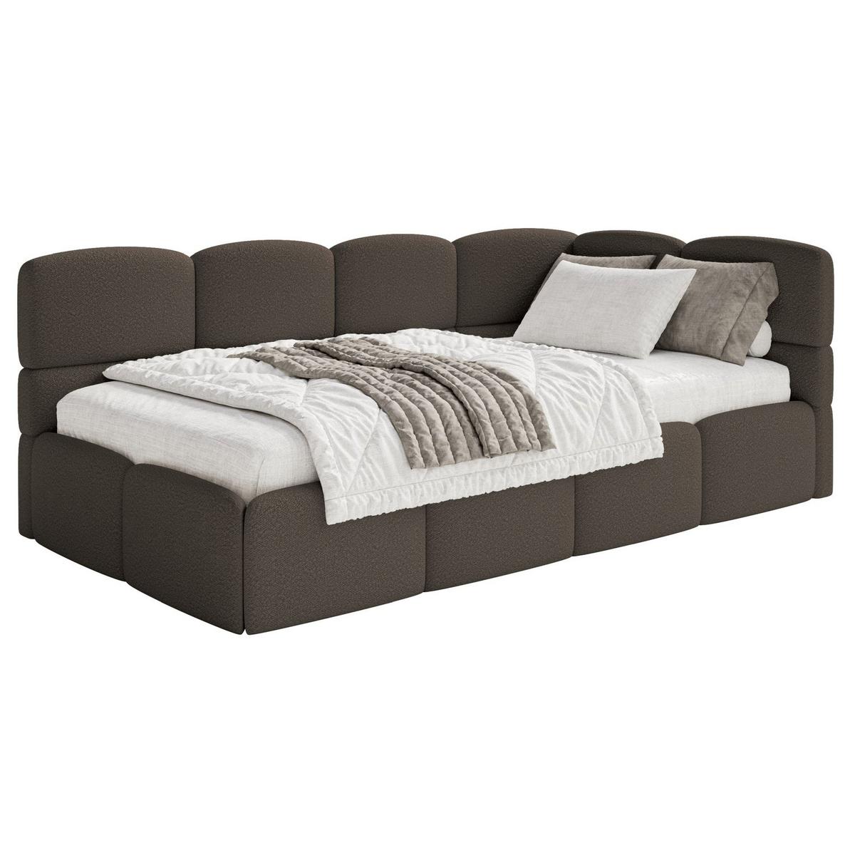 JUGENDBETT Cloudy rechts mit Matratze Bouclé Braun - Braun, Kunststoff/Textil (90/200cm) - Selsey