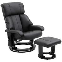 RELAXSESSEL mit Liegefunktion Massagesessel inkl. Hocker Fernsehsessel drehbar - Schwarz, Leder/Kunststoff (80/102/76cm) - HOMCOM