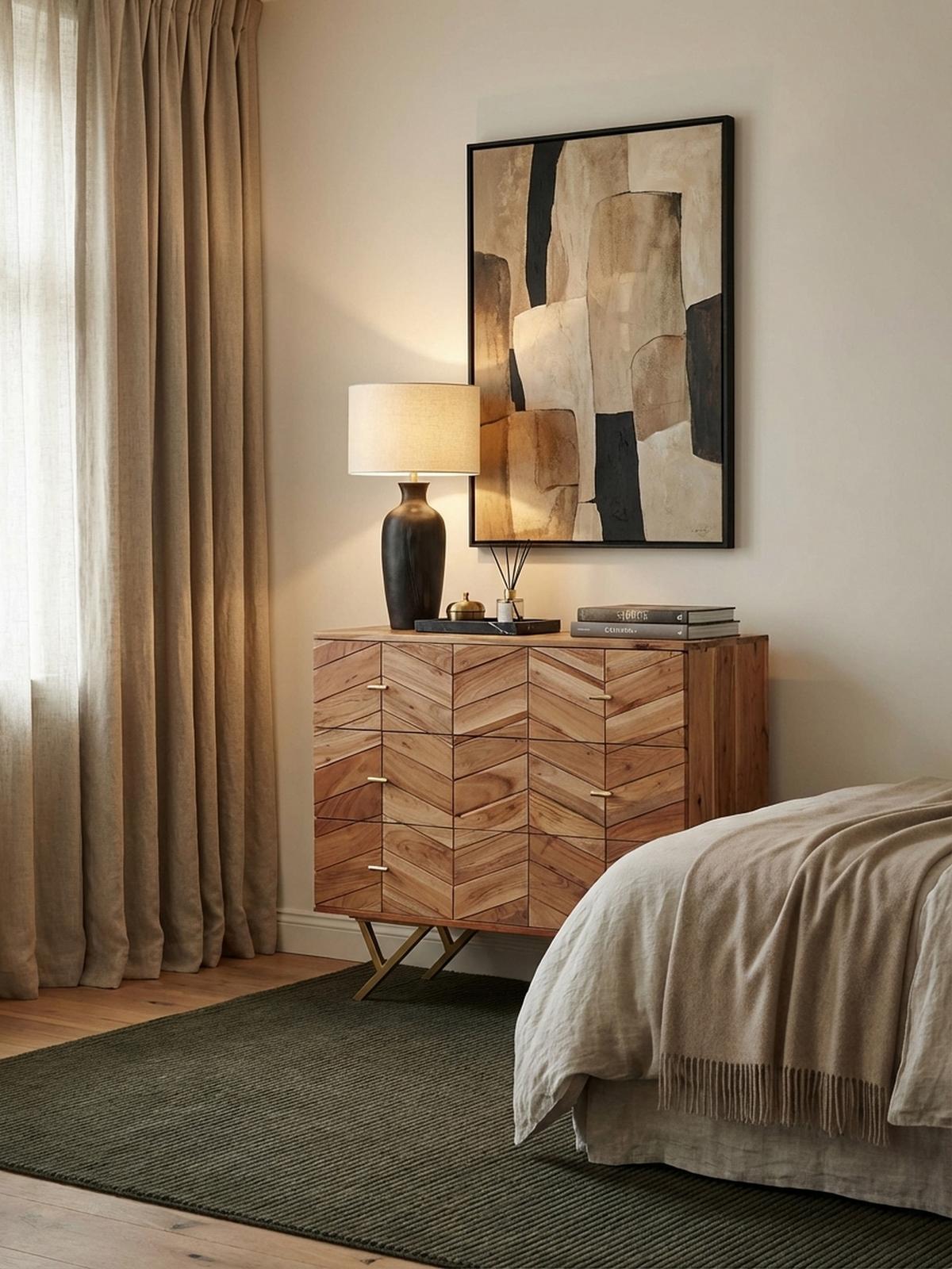 SIDEBOARD – Akazie Massivholz, rustikal, mit Muster, Landhausstil - Beige/Goldfarben, Holz/Metall (90/86/40cm) - KADIMA DESIGN