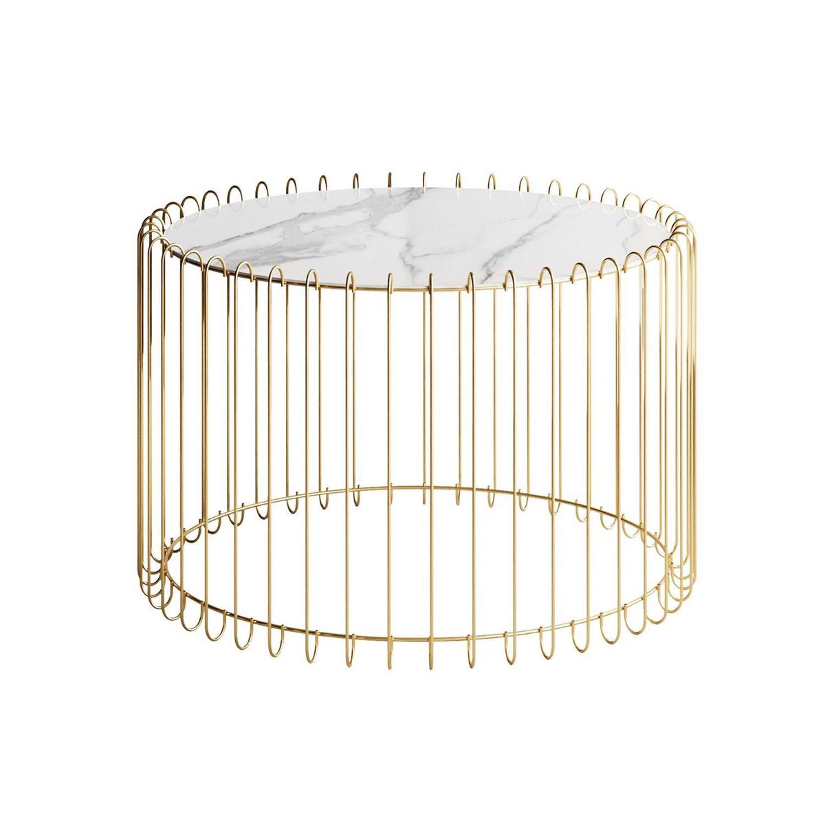 COUCHTISCH MARBELLE mit Marmorplatte, weißer Marmor/Gold - Weiß, Metall (60/60/39cm) - Lookway
