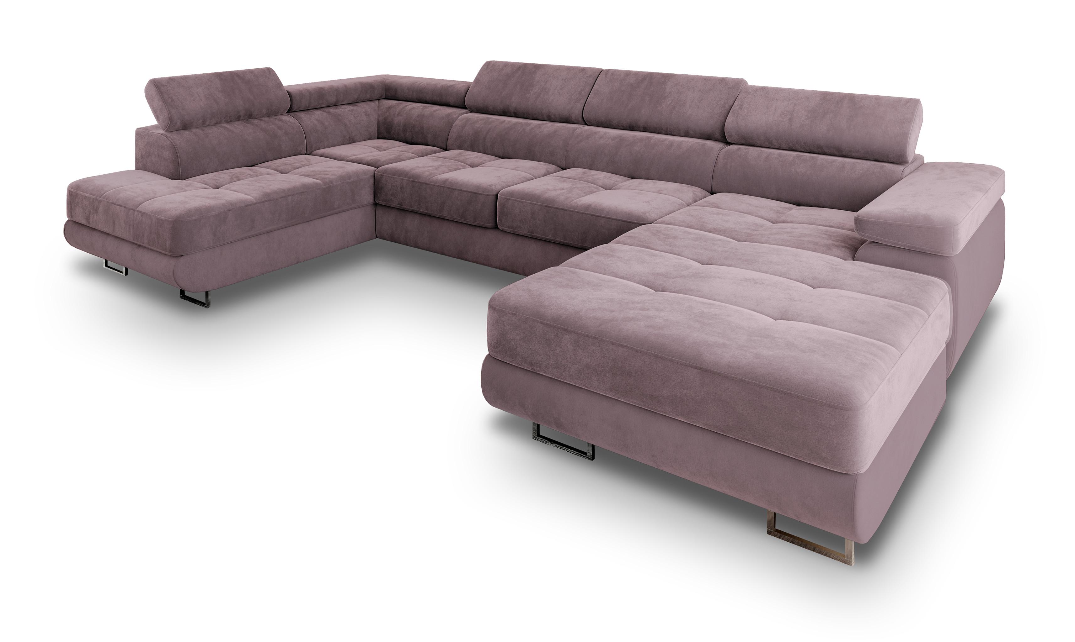WOHNLANDSCHAFT CASONE L-S Lila Velours-Stoff mit Schlaffunktion - Lila/Silberfarben, Holz/Textil (345/90/202cm) - MASSENO