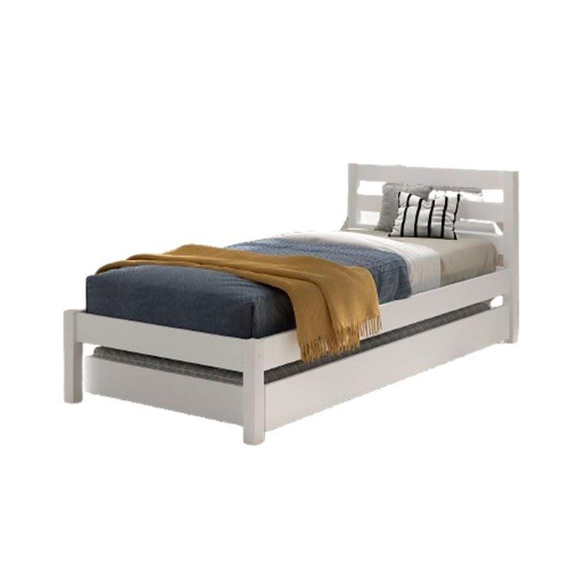 EINZELBETT 90x200 Kiefer weiß robust stabil mit Bettschublade - Weiß, Holz (90/200cm) - 58aufmkessel