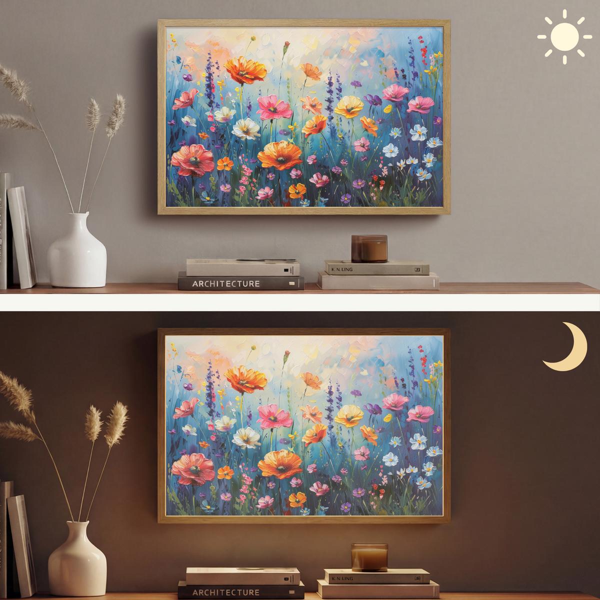 WANDLEUCHTE MIT AKKU Blumen - Natur - Aquarell - Kunst 60x40 cm - Multicolor, Holzwerkstoff (60/40/8cm) - OnlyWow