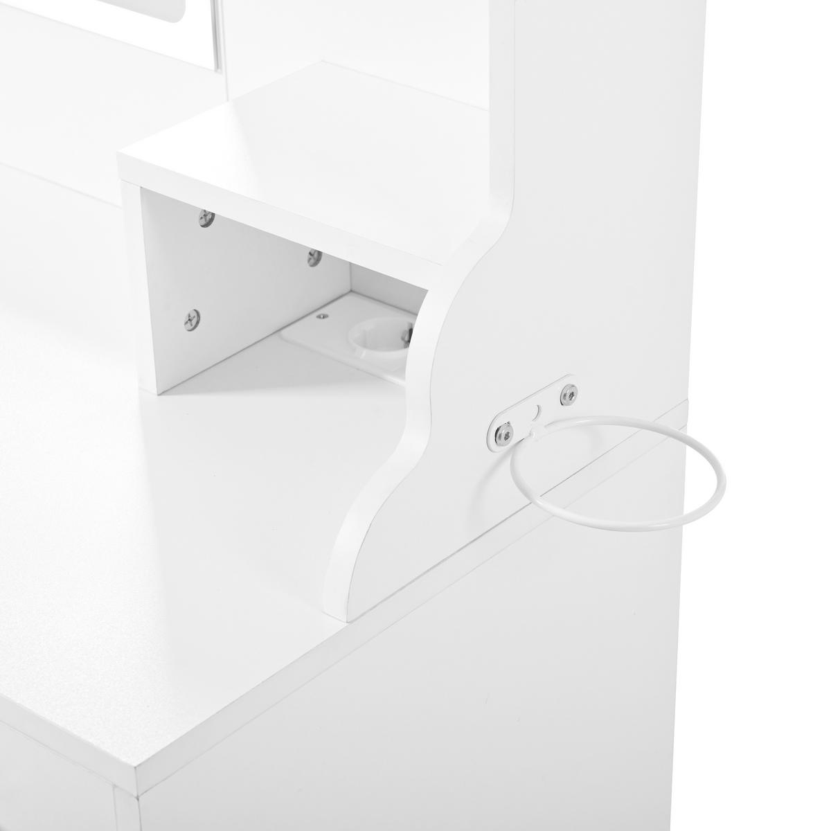 SCHMINKTISCH Weiß mit LED-Spiegel, Steckdosen & Hocker - Weiß, Holzwerkstoff (105/152/40cm) - Urban Meuble