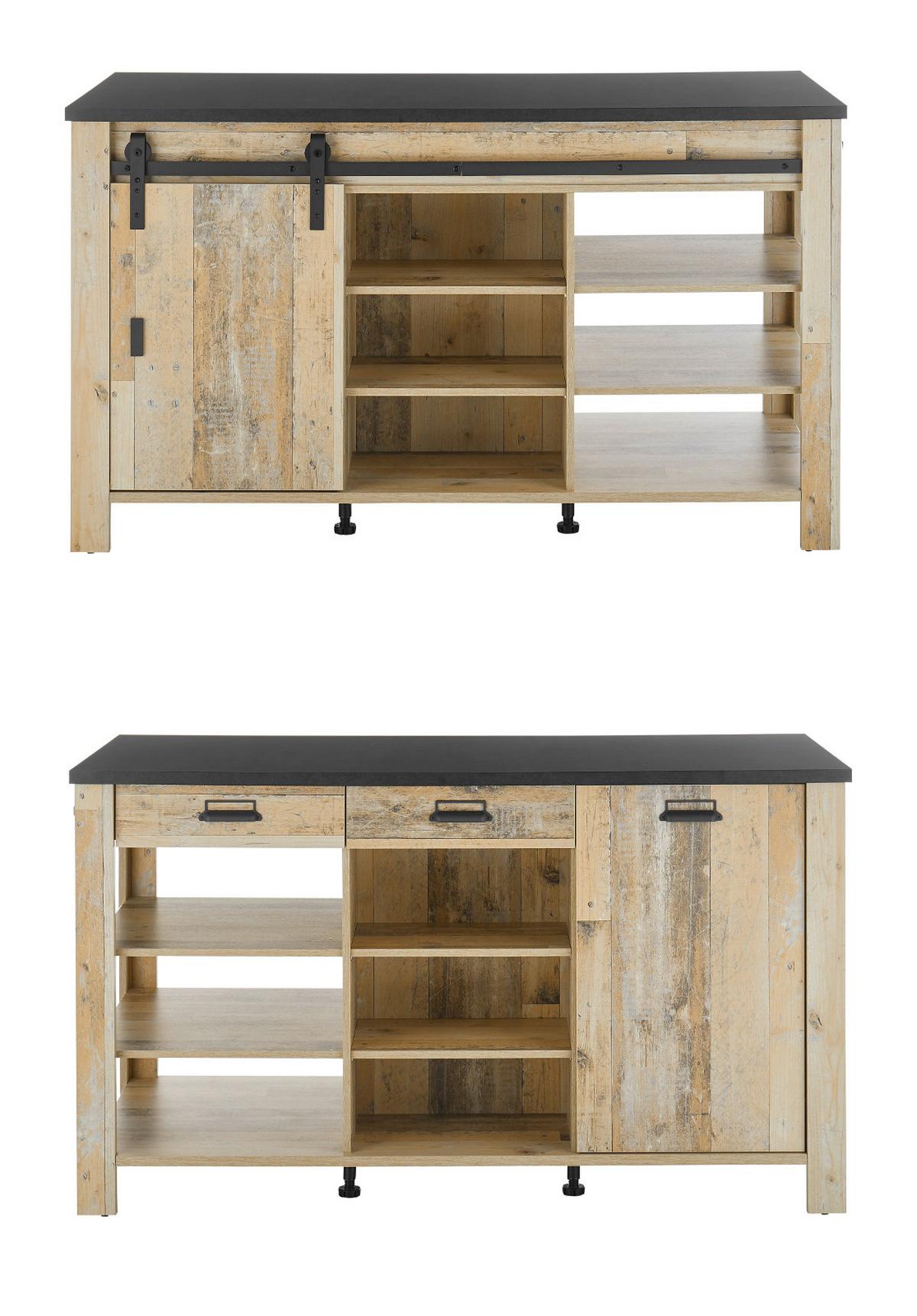 KÜCHENINSEL Used Wood, anthrazit 162 cm, Kochinsel mit Soft-Close - Anthrazit/Schwarz, Holzwerkstoff/Metall (162/93/77cm) - Furn.Design