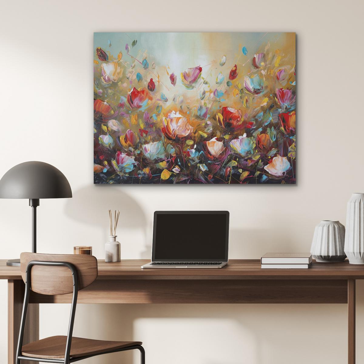 AKUSTIKBILD Blumen - Kunst - Natur - Ölgemälde Gemälde 80x60 cm - Multicolor, Kunststoff (80/60/0.9cm) - MuchoWow