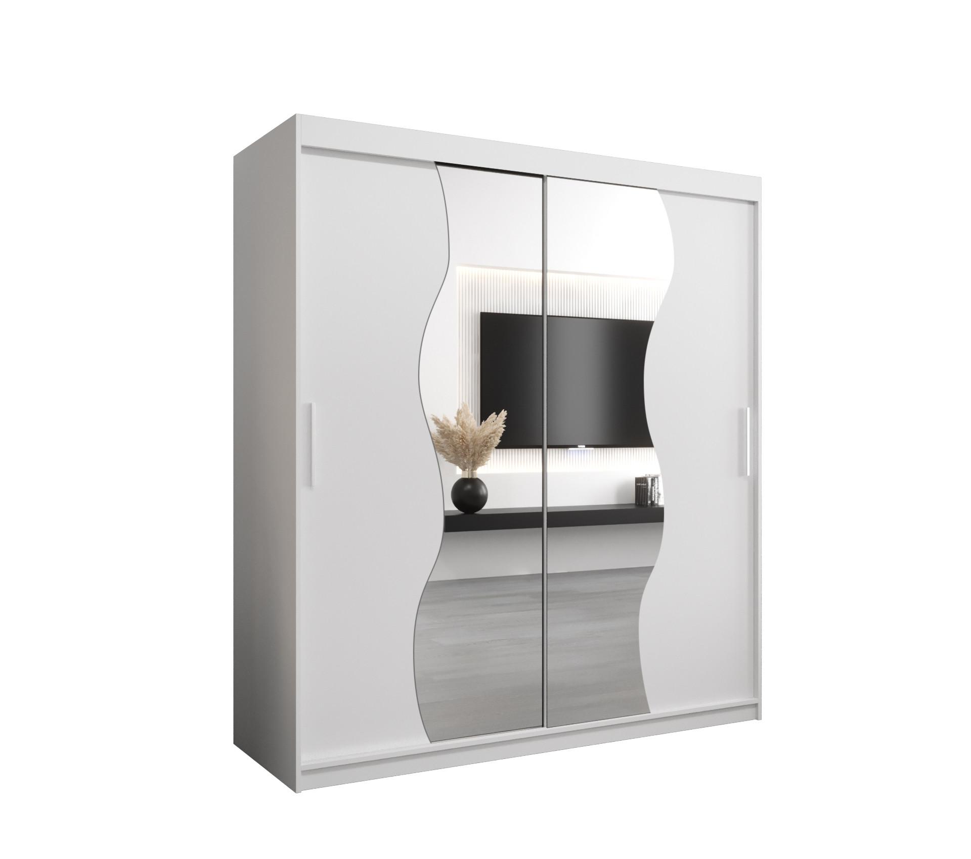 SCHWEBETÜRENSCHRANK 200/180/62 2-türig - Silberfarben/Weiß, Holz/Kunststoff (180/200/62cm) - MÖBEL KRYSPOL