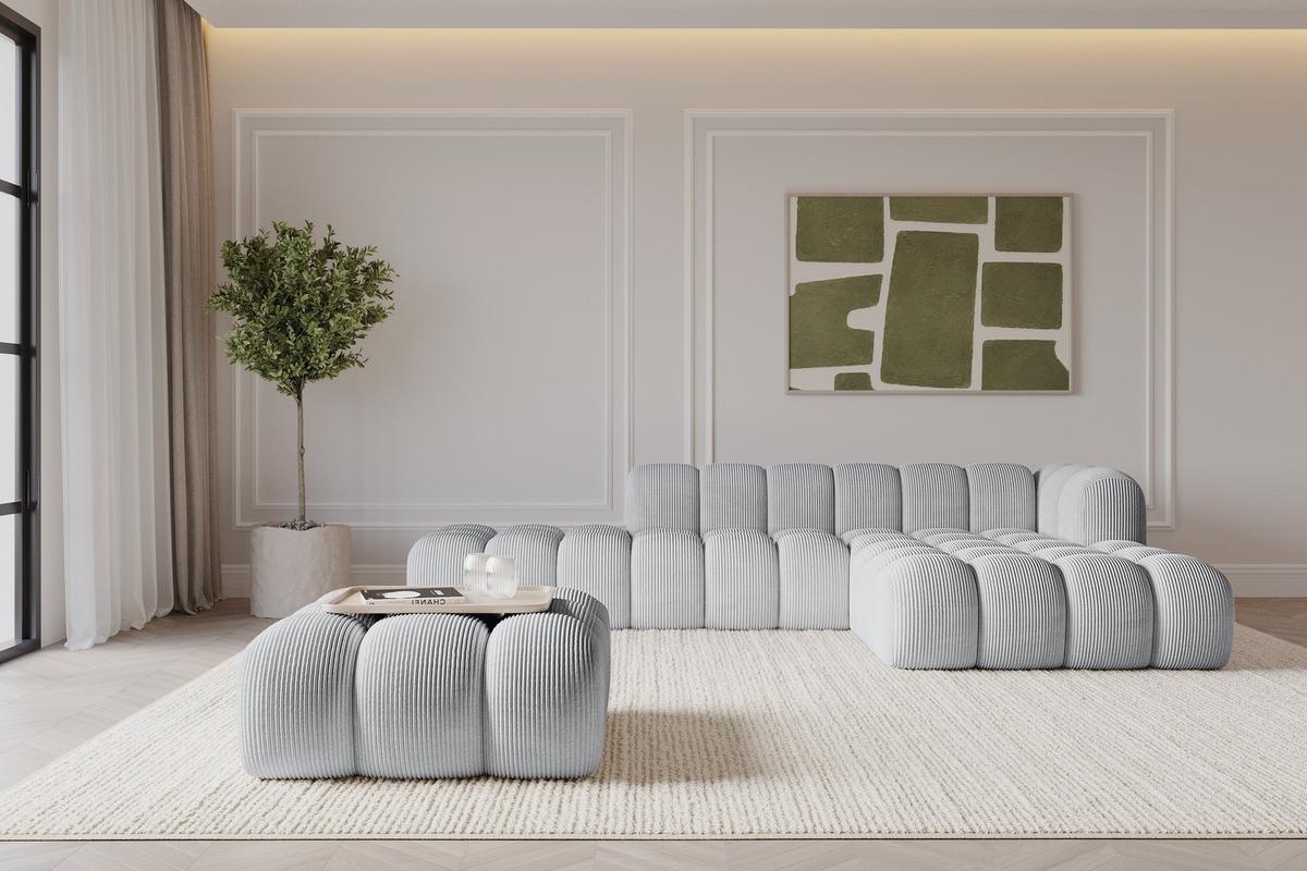 POUF OLEA-PUF 91x87x44 cm Grau Cord Modular Sitzhocker - Dunkelgrau/Schwarz, Holzwerkstoff/Kunststoff (91/44/87cm) - ALTDECOR