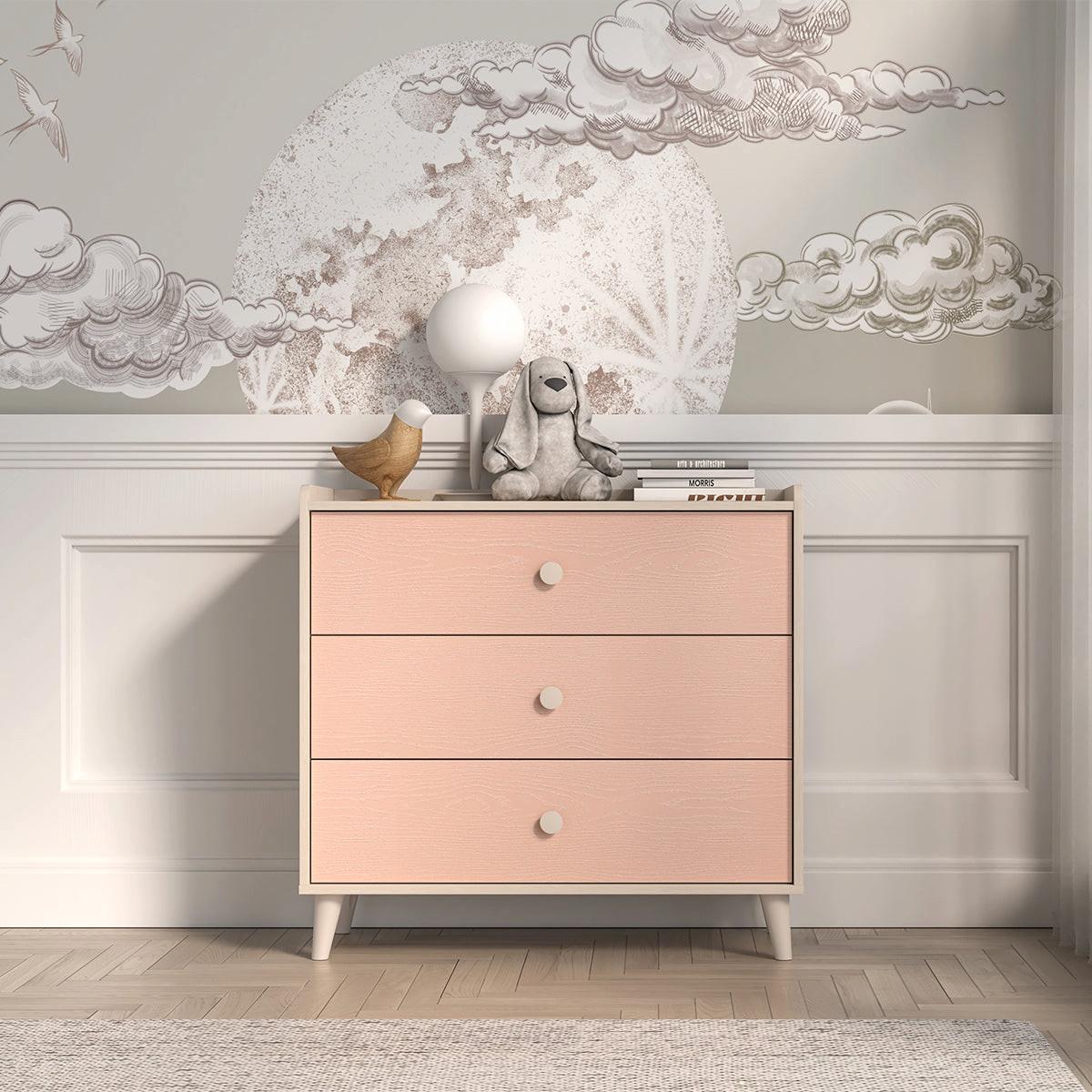 KINDERKOMMODE Alycia Beige - Korallenrosa - Holzeffekt - Pink, Holz (90/85/40cm) - Petits-meubles
