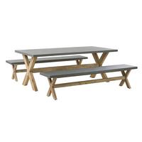 GARTENMÖBEL SET 6-Sitzer Faserzement grau 3-teilig Olbia - Hellbraun/Grau, Stein - Beliani