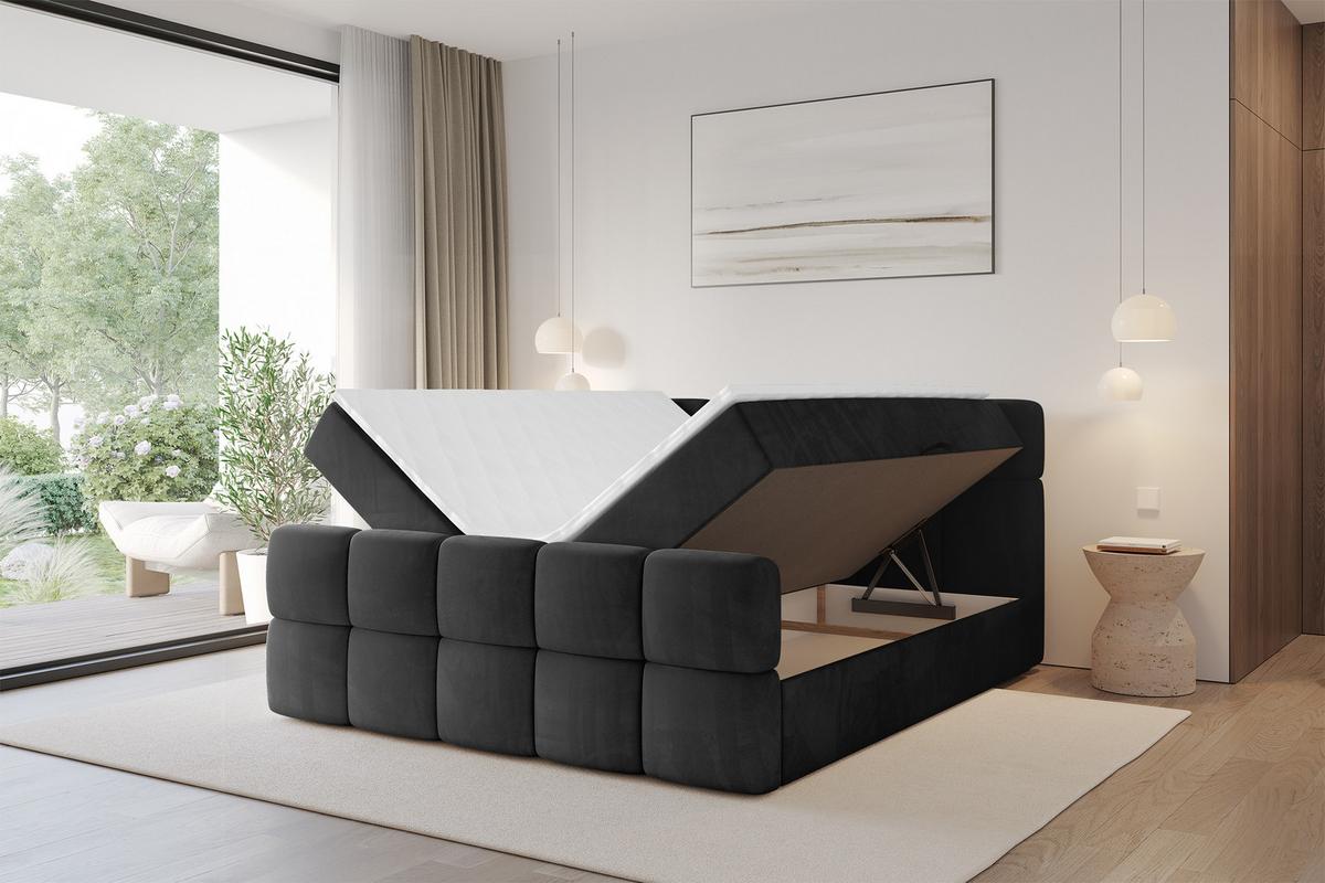 BOXBETT mit Matratze H3 - FAMA-Z - 120x200 cm Schwarz Casablanca - Schwarz, Holzwerkstoff - ALTDECOR