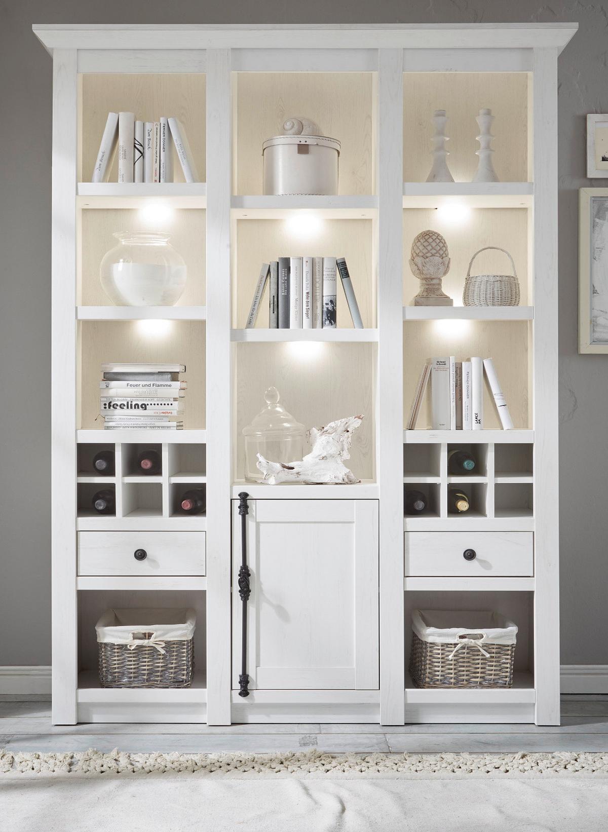 BUFFET weiß Pinie Landhaus, Buffetschrank mit Weinregal 147 x 207 cm - Anthrazit/Weiß, Holzwerkstoff/Metall (147/207/45cm) - Furn.Design