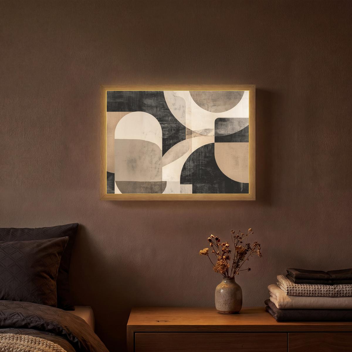 WANDLEUCHTE MIT AKKU Abstrakt - Formen - Modern - Beige 40x30 cm - Grau, Holzwerkstoff (40/30/8cm) - OnlyWow