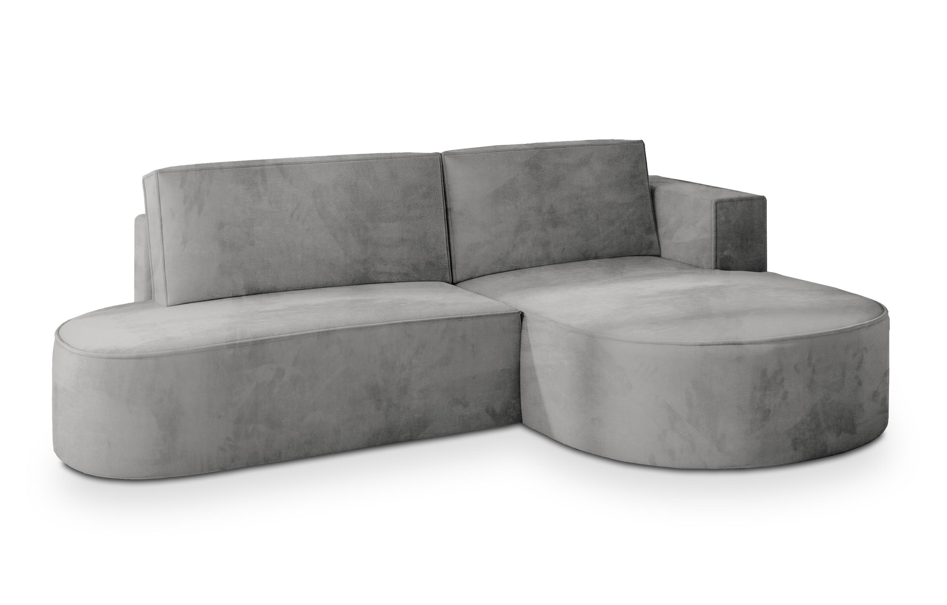 ECKSOFA CORTIO M R-S Grau Velours-Stoff mit Schlaffunktion - Grau, Holz/Kunststoff (265/174cm) - MASSENO