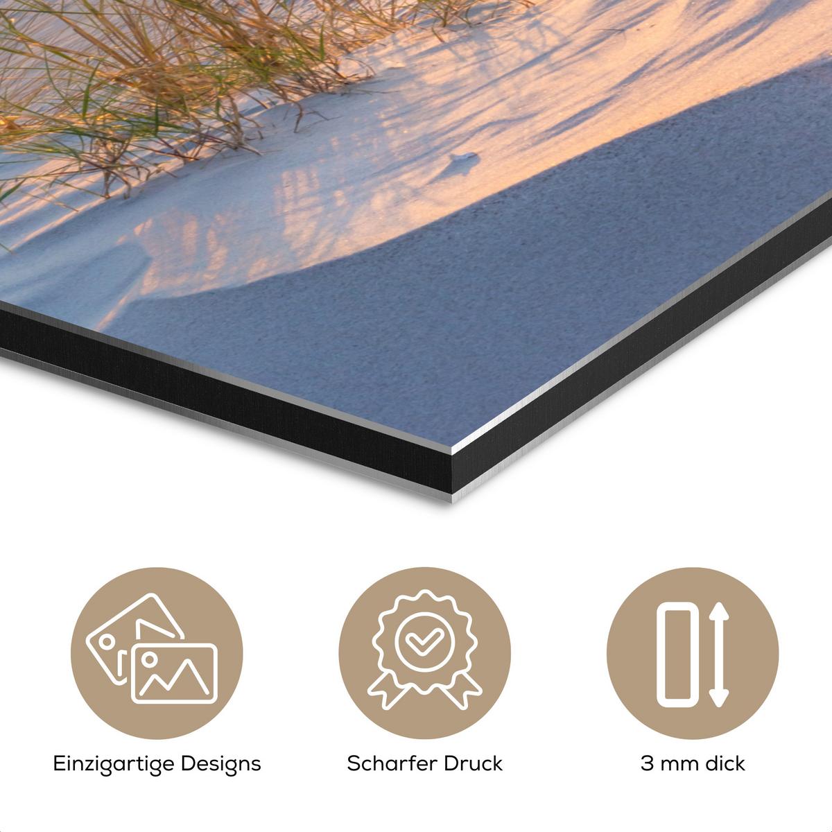 METALLBILD Strand - Sonne - Düne - Gras - Sand - Horizont 20x20 cm - Hellblau, Metall (20/20cm) - MuchoWow
