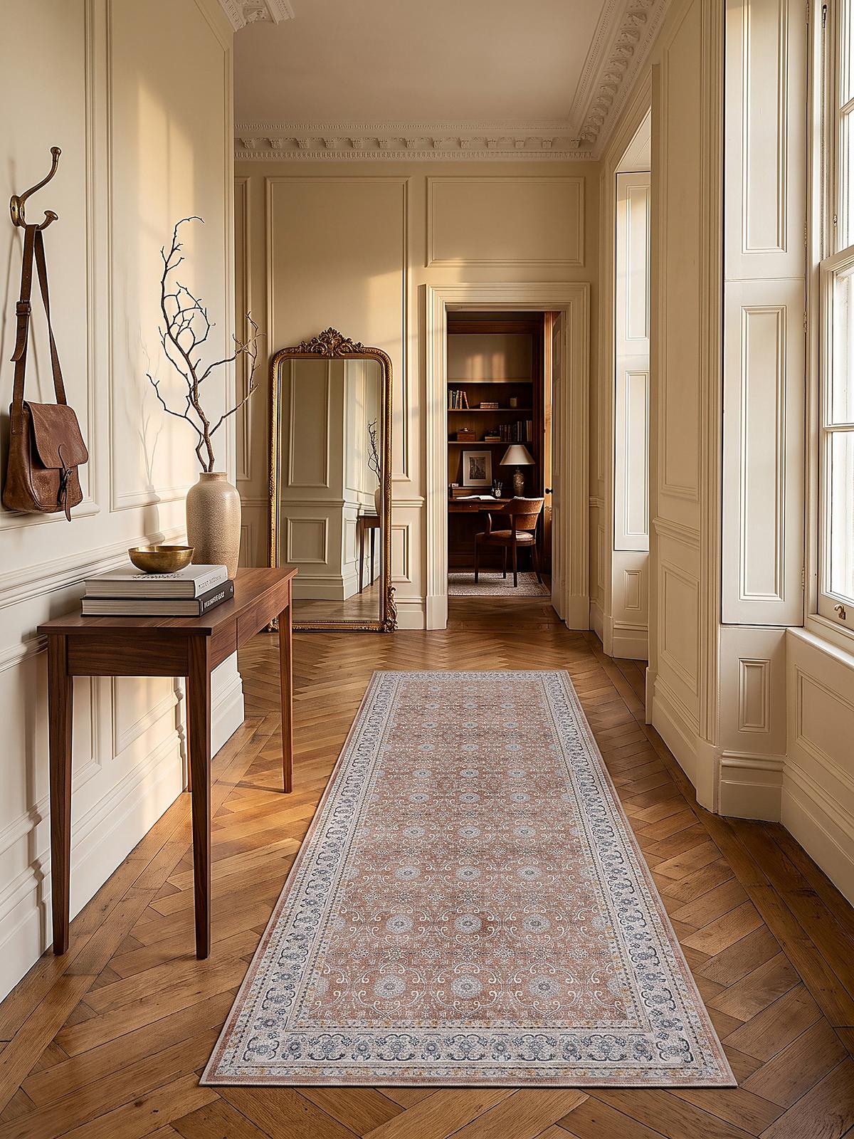 LÄUFER waschbar, mit floralen Ornamenten, VERNANTE in Terrakotta-Creme, 80 x 150 cm - Rot, Textil (80/150cm) - KADIMA DESIGN
