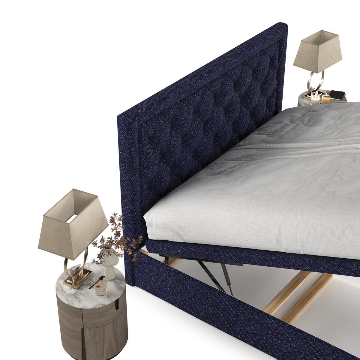 POLSTERBETT Nicobar mit Stauraum 200/200 cm Marineblau im Alta Stoff - Schwarz/Dunkelblau, Holz/Holzwerkstoff (200/200cm) - AltaBeds