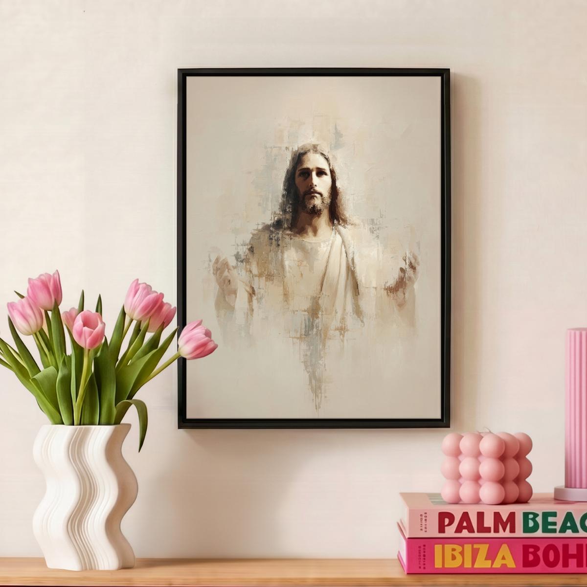 LEINWAND Bilder mit Rahmen - Porträt - Abstrakt - Jesus - Beige - 30x40 - Beige, Textil (30/40cm) - MuchoWow