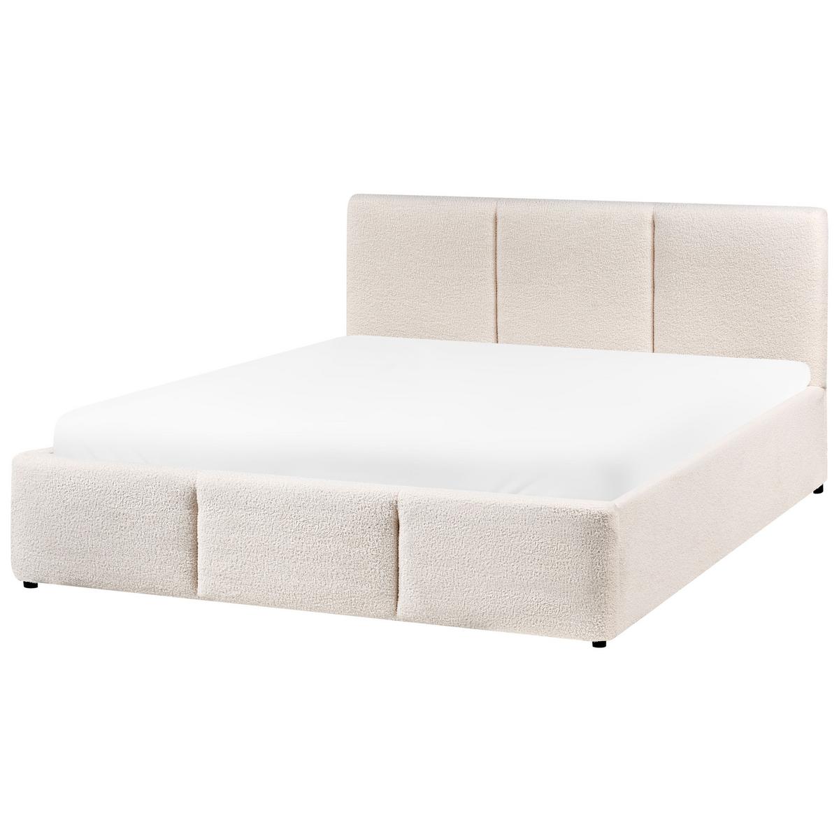 BETT mit Stauraum 140/200 cm Bouclé Cremeweiß Bousse - Creme, Textil (140/200cm) - Beliani