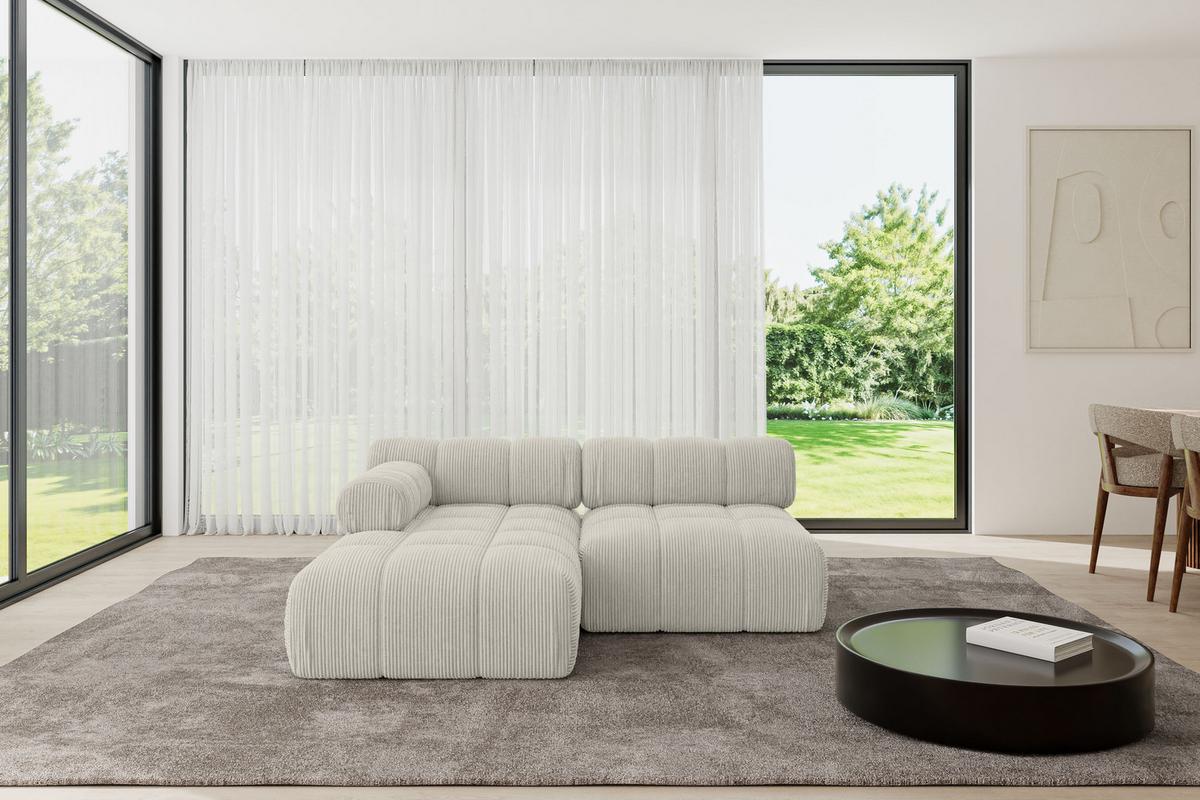 ECKSOFA modulares Sofa Razon-L1 - 190x160x70 cm Creme Cord - Hellgrau/Creme, Holzwerkstoff/Textil (190/160cm) - ALTDECOR