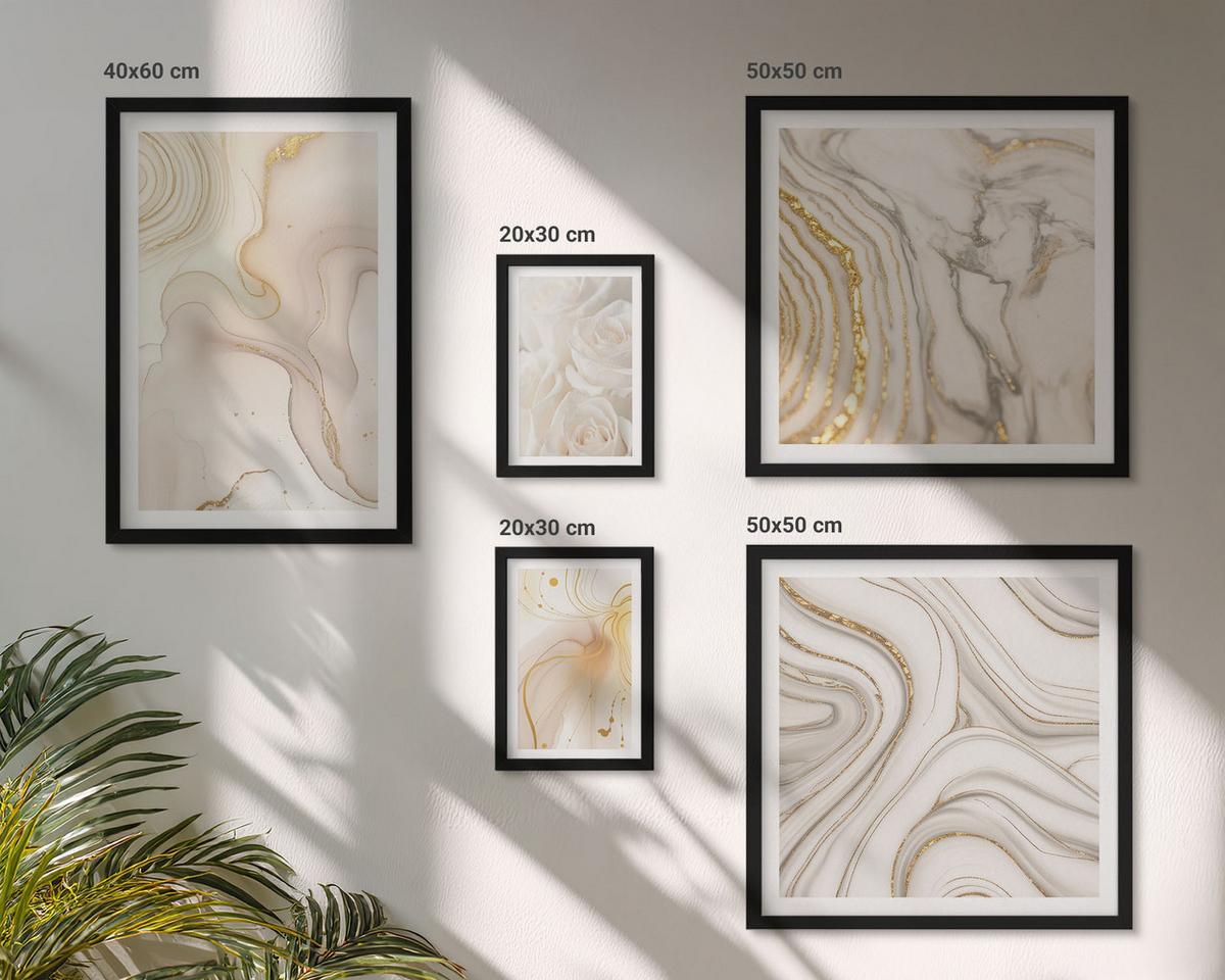 BILDER SET 5er Set - 50x50 cm & 20x30 cm & 40x60 cm Schwarzer Rahmen - Landschaften Natur Felder Sonne - Schwarz, Kunststoff (40/60cm) - TULUP
